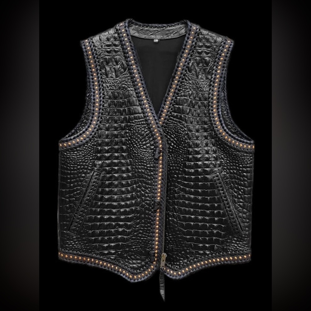 Gator Embossed Motorcycle Leather Vest Concealed Carry